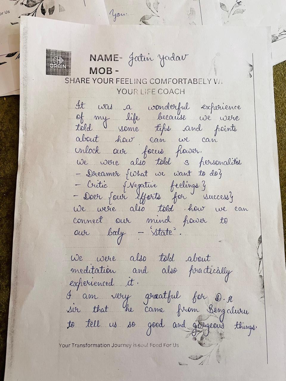 Handwritten Client Review 2