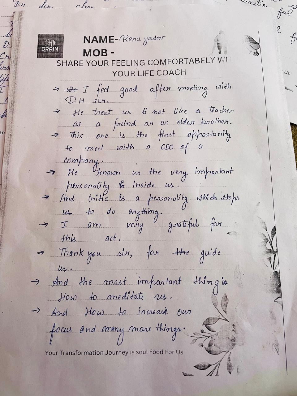 Handwritten Client Review 1